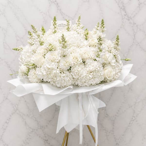 All-white standing signature bouquet