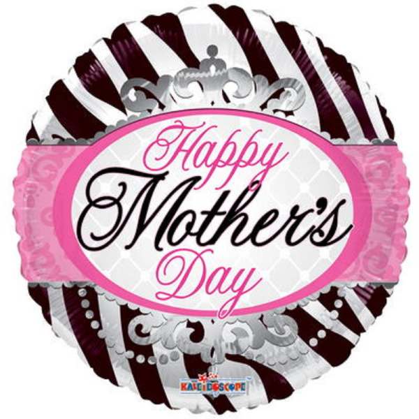 Round balloon with "Happy Mother's Day" text in pink and black