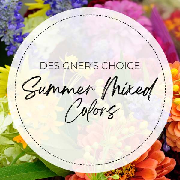 Designer’s choice summer mixed flowers with bright multicolored blooms