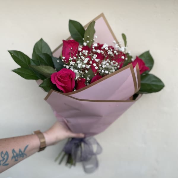 Hot pink dozen wrapped