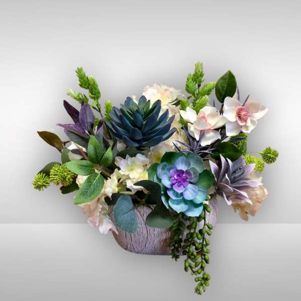 Modern Silk Floral and Succulent Arrangement