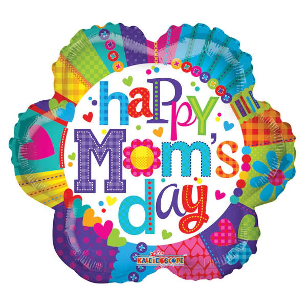 Colorful balloon reading "happy Mom's day" with hearts