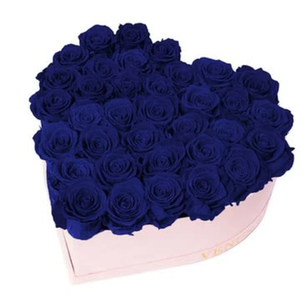 Heart-shaped box filled with dark blue roses