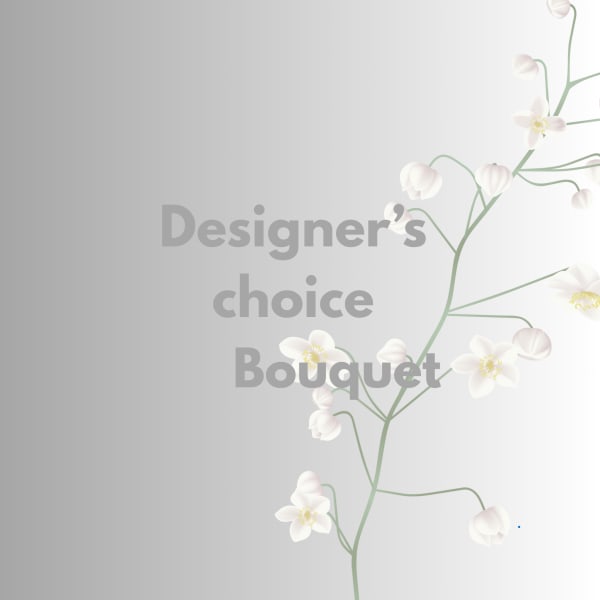 White floral branch design with the words "Designer’s choice Bouquet"