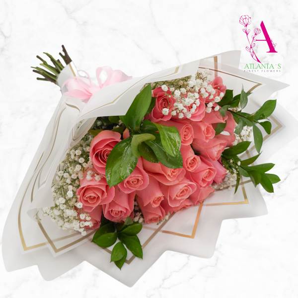 Two Dozen Pink Roses Wrapped Bouquet