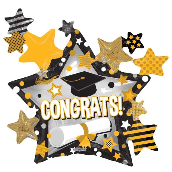 Graduation-themed star balloon with "CONGRATS!" text