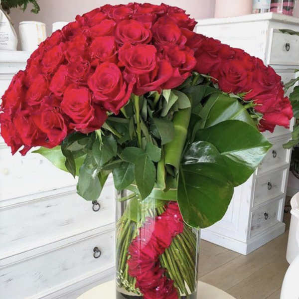 Two Level Red Roses Vase _ Same Day Delivery