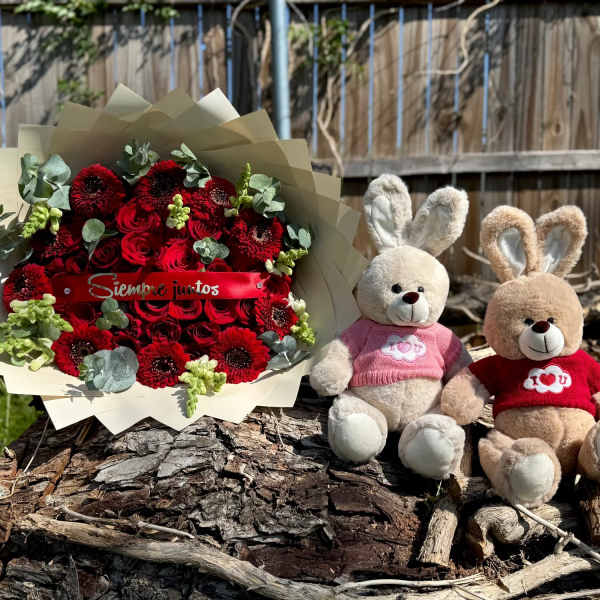 Ramo de 36 rosas y gerberas + pareja de