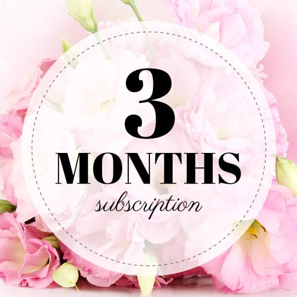 Pink floral subscription graphic with large text reading 3 months
