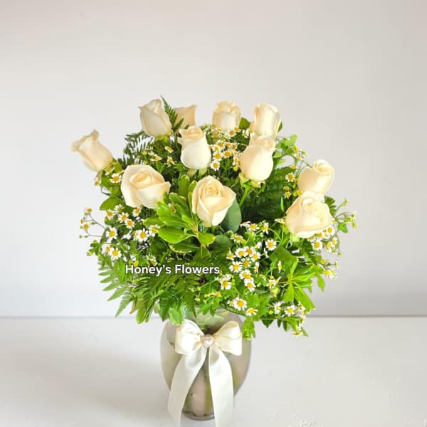Simple Long Stem White Roses