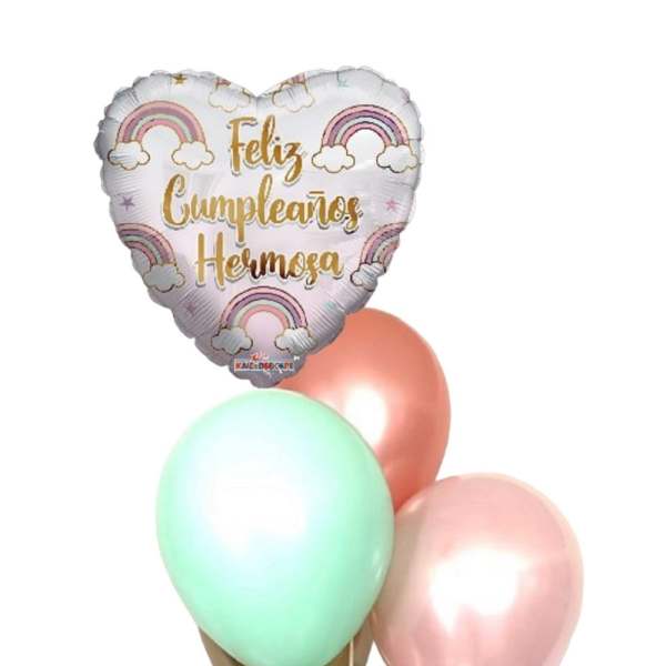 Heart-shaped birthday balloon with pastel balloons