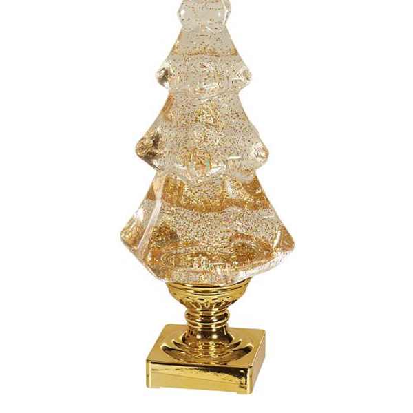 Clear glitter-filled Christmas tree figurine on a gold pedestal base