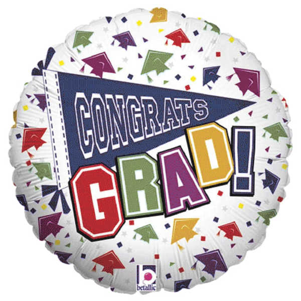 Round graduation balloon with "Congrats Grad!" text