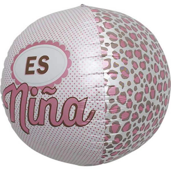 Round pink and white foil balloon with the name "Niña"