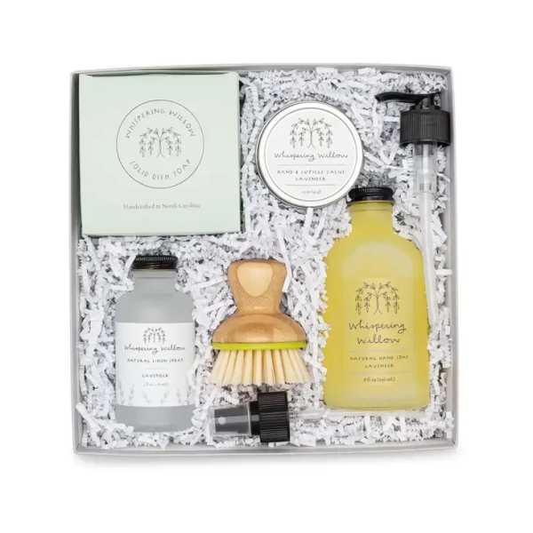 Lavender-scented soap and cleaning gift set in a box