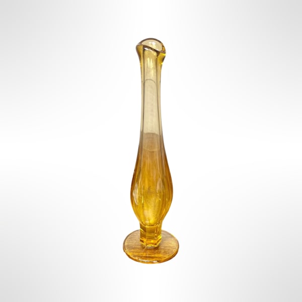 Amber glass vase with a tall narrow neck and round base