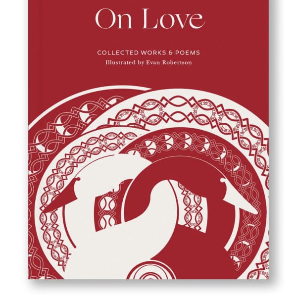 Red book cover with white decorative patterns and the title On Love
