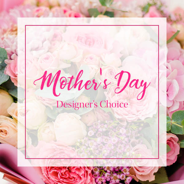 Pink and white roses with Mother's Day text overlay