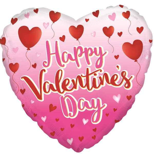 Heart-shaped pink balloon with "Happy Valentines Day" text