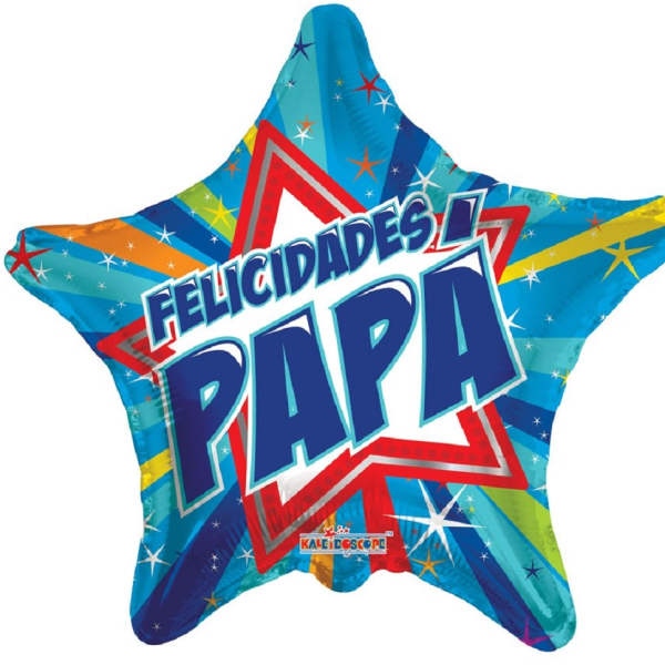 Star-shaped balloon with "FELICIDADES PAPA" text
