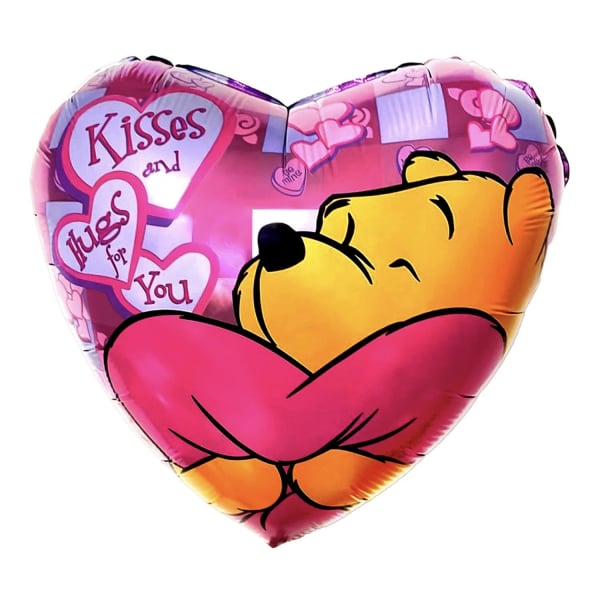 Heart-shaped balloon with Winnie the Pooh and pink hearts