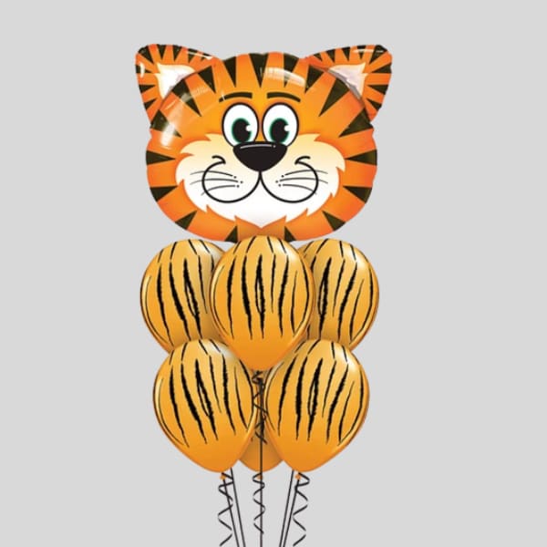 Tiger-shaped balloon bouquet with orange striped balloons