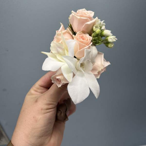 blush orchid corsage