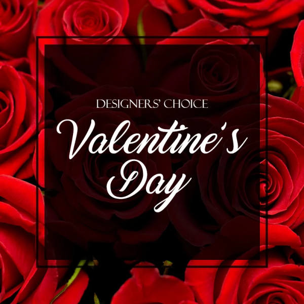 Red roses with Valentine’s Day text overlay