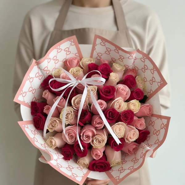 Blush, Ivory & Red Rose Bouquet