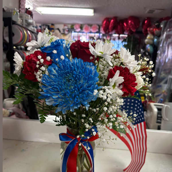 Blue white and red vase
