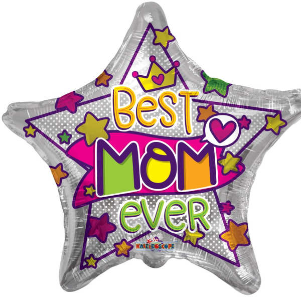 Star-shaped balloon reading "Best Mom Ever"