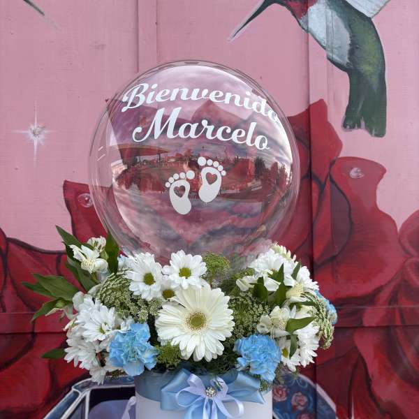Blue And White Ballon Hat Box