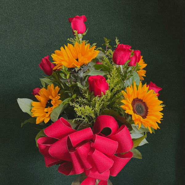 Medium Red Rose And Sun Flower Vase