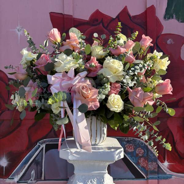 Pink and White Grand Floral Arrangement With Eucaliptus