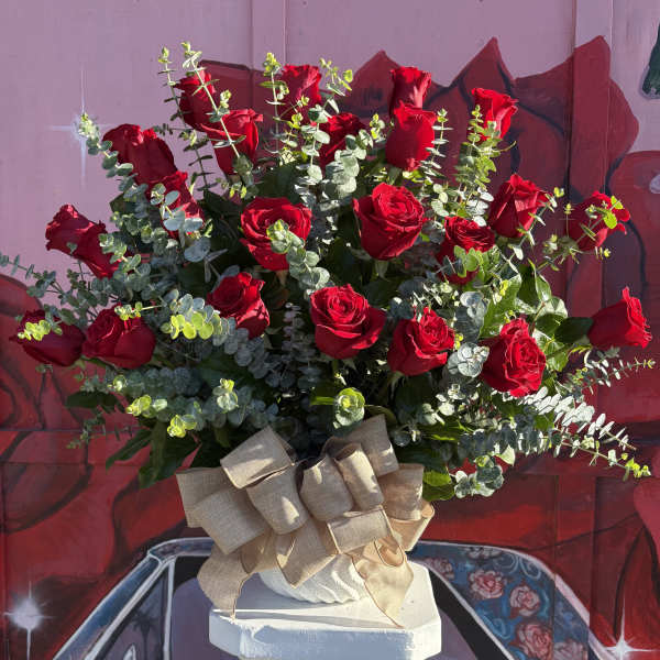 Grand Red Rose And Eucalyptus Floral Arrangement