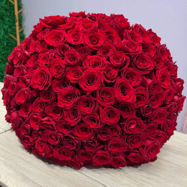 Large dome bouquet of red roses