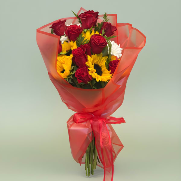 Sunflower & Rose Hand-Tied Bouquet