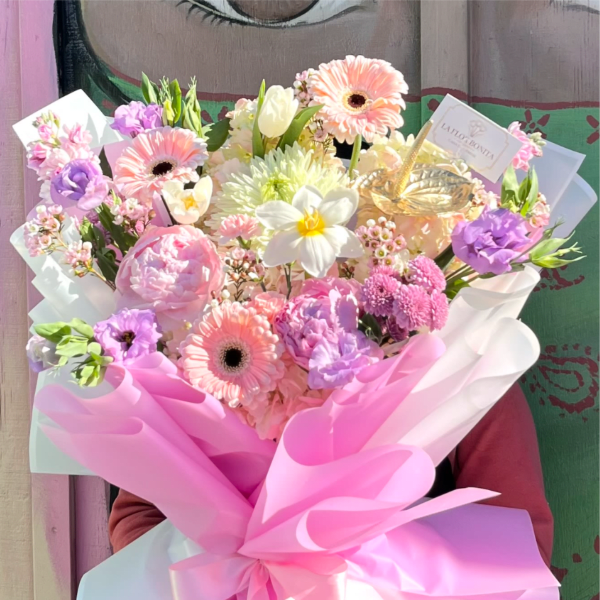 Pink Peony and Purple Lisianthus Korean Design
