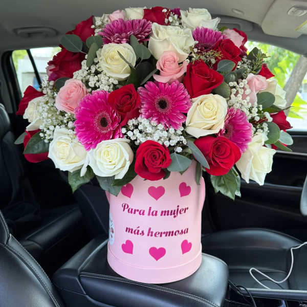 Caja de rosas + gerberas