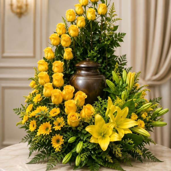 Yellow Rose Spiral Cremation Wreath