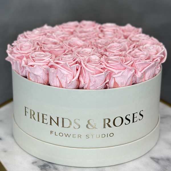 Round box of pink roses