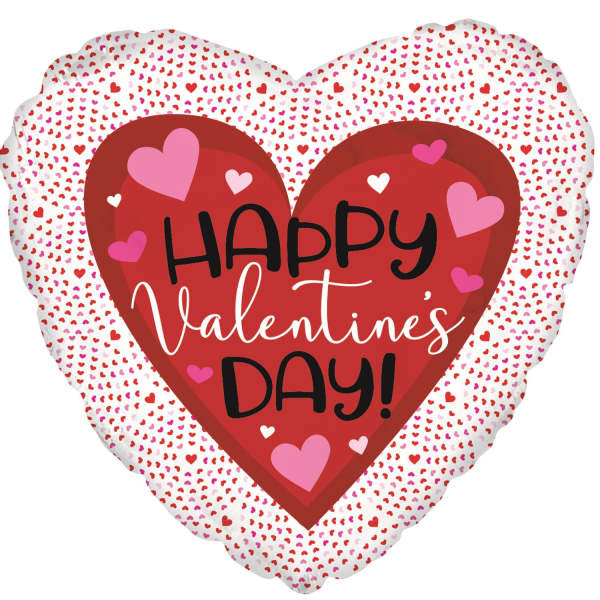 Heart-shaped Valentine’s Day balloon with red and pink hearts