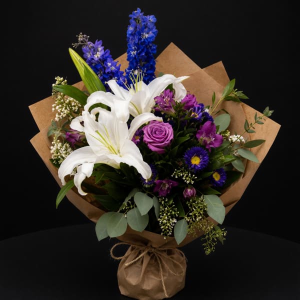Blue Skies and Lilies Wrapped Bouquet