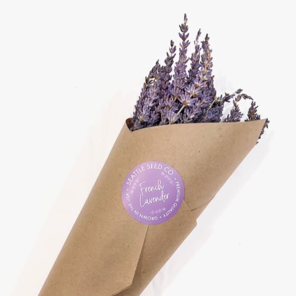 Bundle of dried lavender wrapped in brown paper