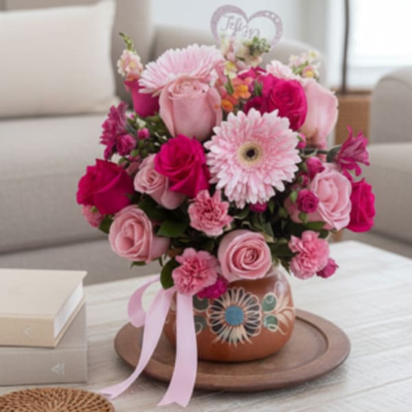 Sweet Blush Garden in Clay Pot