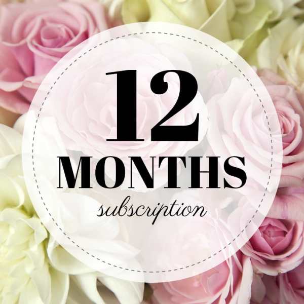 Pink and cream roses with a "12 months subscription" label