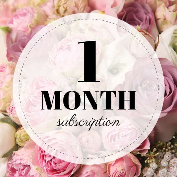 Pink and white roses with a "1 month subscription" label