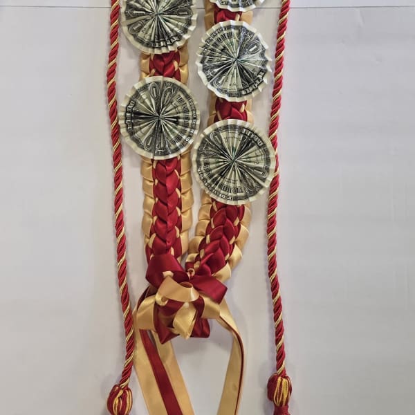 Burgundy & Yellow Tassel Money Lei #32