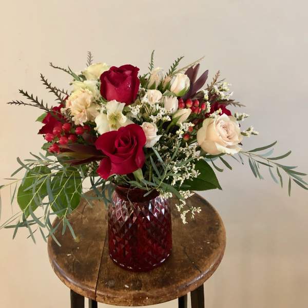 Rose in Red Cut Glass Vase