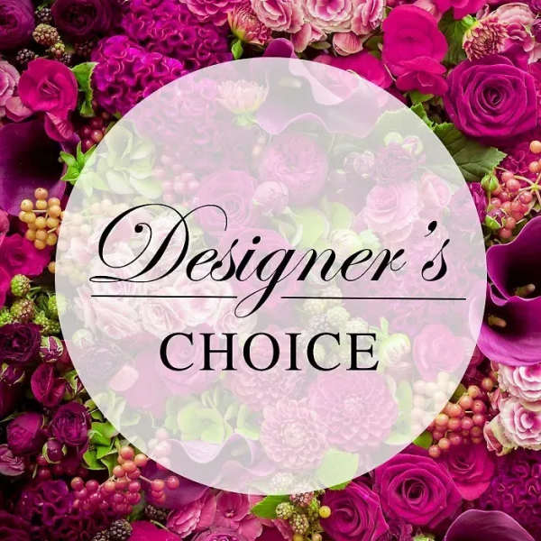 Pink and purple floral background with a circular "Designer’s Choice" label